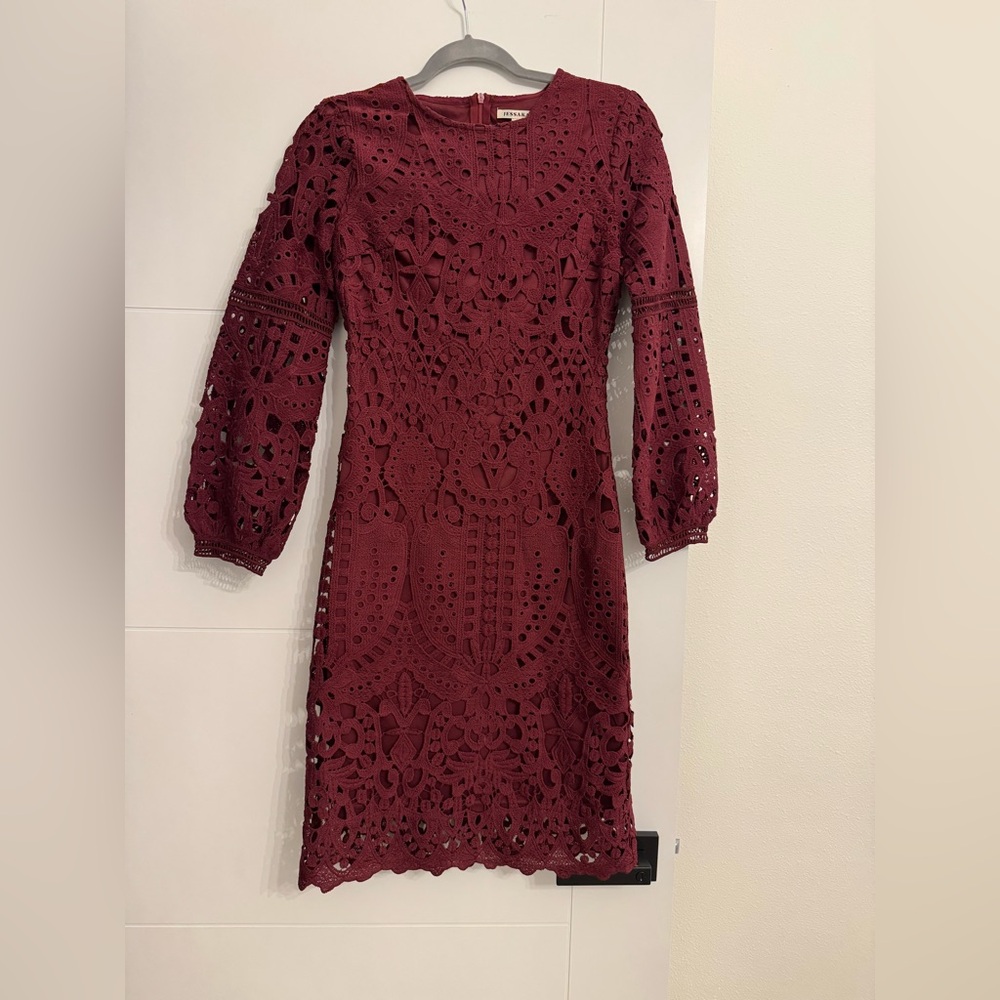 Jessakae Women’s Lace Maroon Crochet Dress Sz Small Career Party